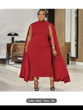 Red Cape-Style Midi Dress - Brand